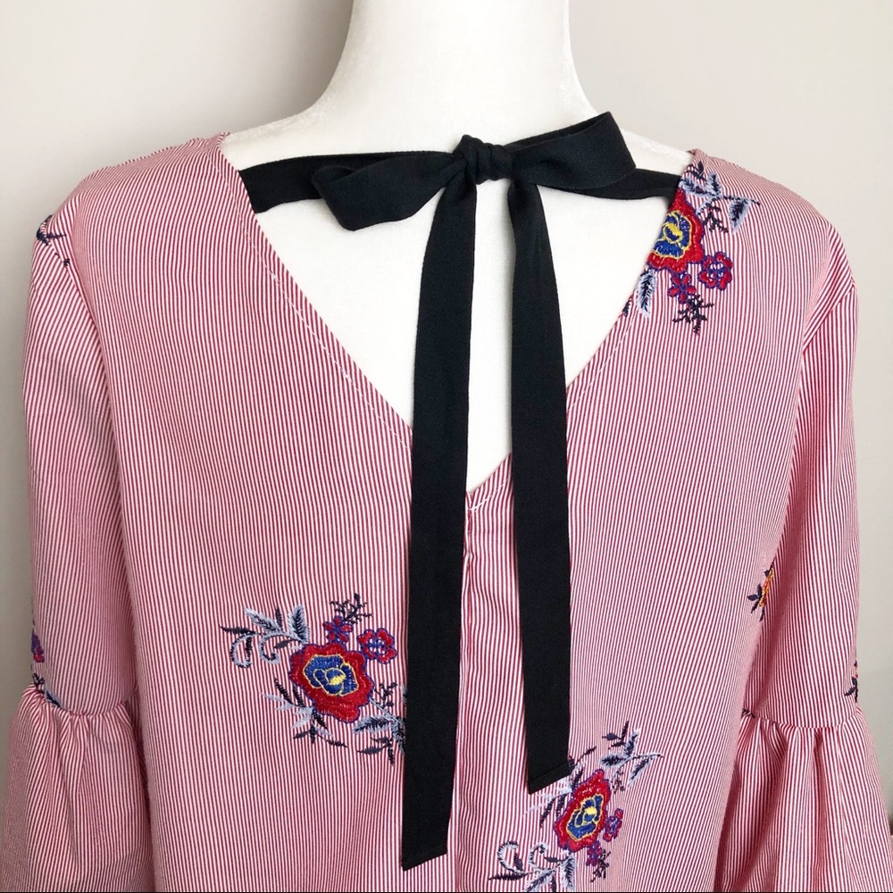 Nine West Red and White PinStripe Bell Sleeve Top | Small - Picture 8 of 14